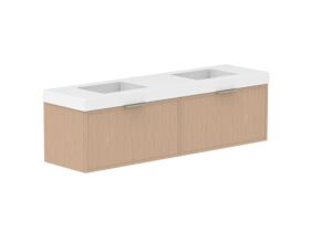 Supporting Image - Kado Lux Slim All Drawer 1800mm Wall Hung Vanity with Double Basin 90mm Top Blonde Oak