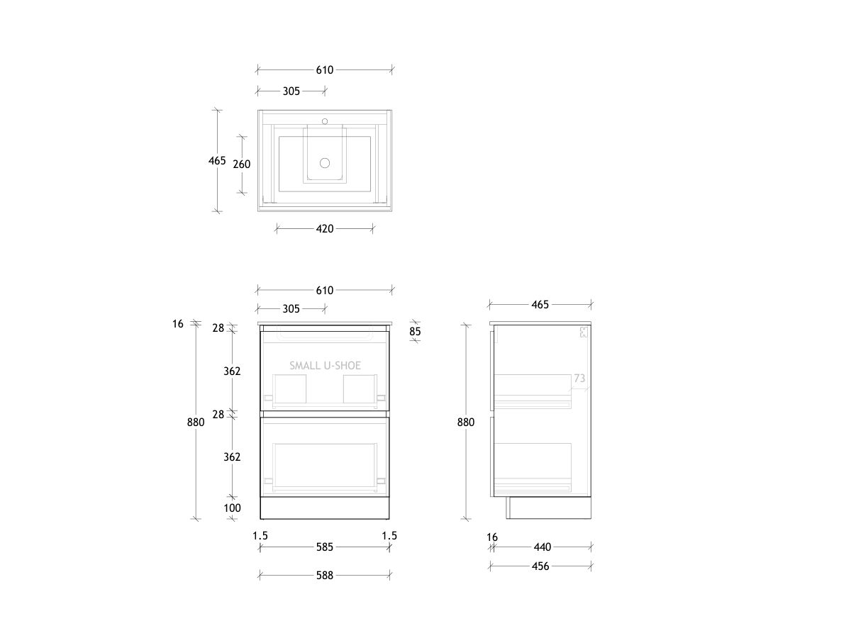 Posh Domaine & Domaine Plus All-Drawer Twin 600mm Floor Mounted Vanity Unit Ceramic Top Centre Basin