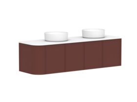 Supporting Image - Kado Era Single Curve All Door 1650mm Wall Hung Vanity with Double Basin 20mm Top Red Marble