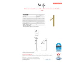 Specification Sheet - Milli Pure Extended Basin Mixer Tap with Cirque Textured Handle PVD Brushed Gold (6 Star)