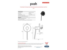 Specification Sheet - Posh Bristol Pin Shower Mixer Tap with Extended Lever Matte Black Lead Free
