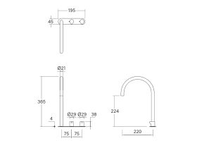 Technical Drawing - Faucet Strommen Vara Fin Hob Extended Basin Hostess Tap System Right Hand (6 Star) Lead Free