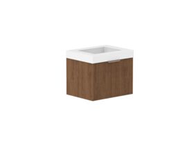 Hero - Kado Neue Fluted Square All Drawer 600mm Wall Hung Vanity with Centre Basin 90mm Top Florentine Walnut