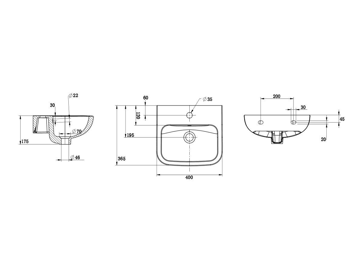 Wolfen Wall Basin with Overflow 1 Taphole 400 x 365