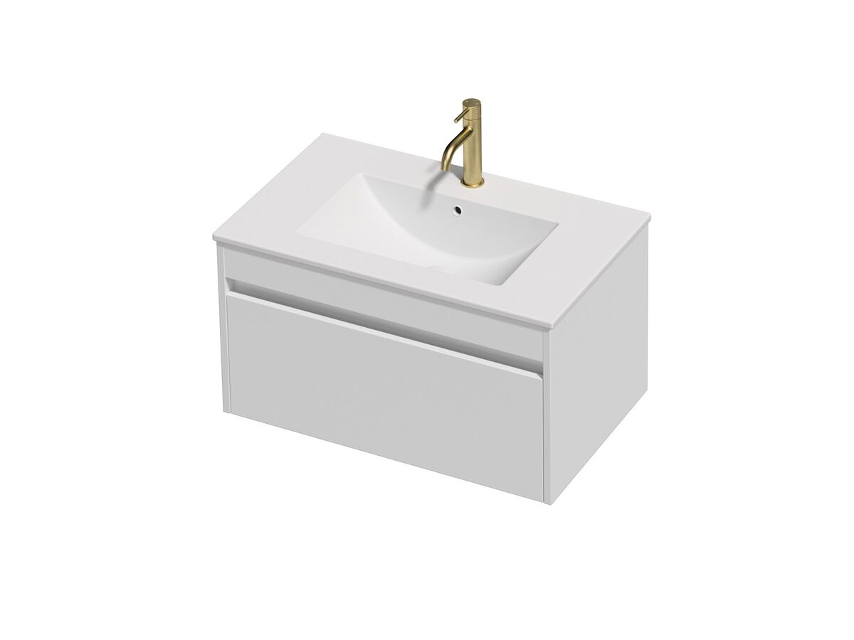 Posh Domaine Single 750 1 Drawer Wall Hung White Console Top Matte White