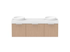 Supporting Image - Kado Neue Fluted Square All Drawer 1500mm Wall Hung Vanity with Double Basin 90mm Top Blonde Oak