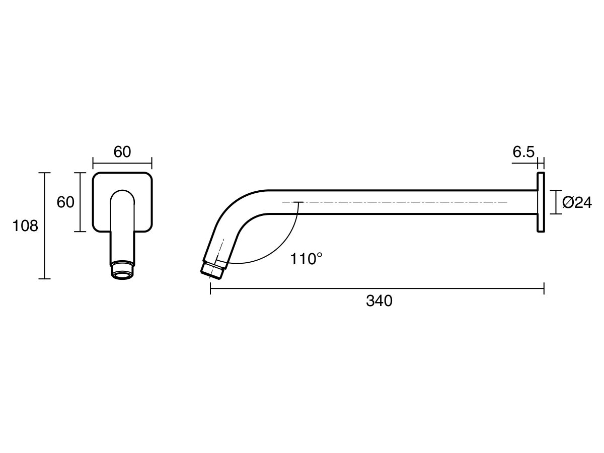 Technical Drawing - Mizu Bloc Wall Straight Shower Arm