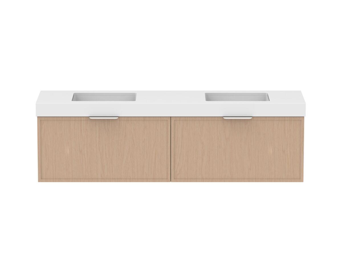 Supporting Image - Kado Lux Slim All Drawer 1800mm Wall Hung Vanity with Double Basin 90mm Top Blonde Oak