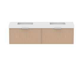 Supporting Image - Kado Lux Slim All Drawer 1800mm Wall Hung Vanity with Double Basin 90mm Top Blonde Oak