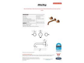 Specification Sheet - Mizu Drift Wall Basin / Bath Set with Curved Spout 200mm Brushed Bronze (6 Star) Lead Free