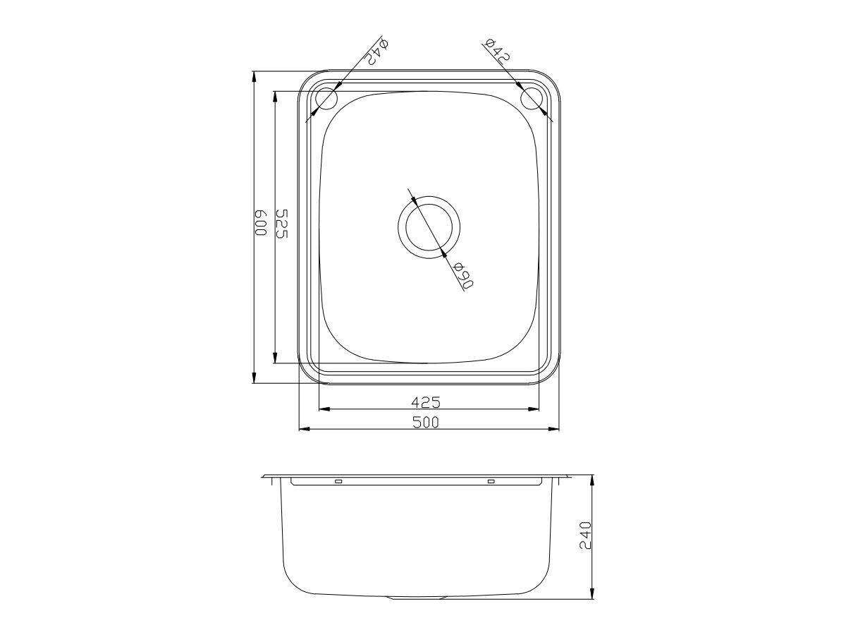 Base Compact Inset Laundry Trough 1 Taphole with Bypass 45 Litres Stainless Steel