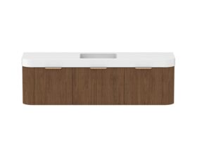 Hero - Kado Neue Fluted Double Curve All Drawer 1800mm Wall Hung Vanity with Centre Basin Durasein 90mm Top Florentine Walnut