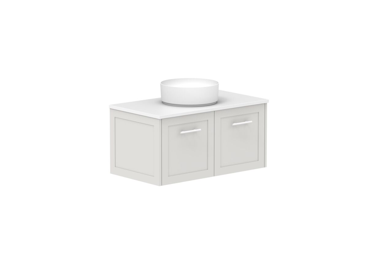 Supporting Image - Kado Lux All Door 900mm Wall Hung Vanity Centre Basin 20mm - Feather Grey - Angle