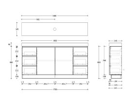 Technical Drawing - Posh Domaine 1800mm Ensuite Floor Mount Vanity Unit Single Bowl 90mm Top