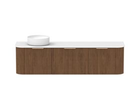 Hero - Kado Neue Fluted Double Curve All Drawer 1800 Wall Hung Vanity with Left Hand Basin Durasein 12mm Top Florentine Walnut