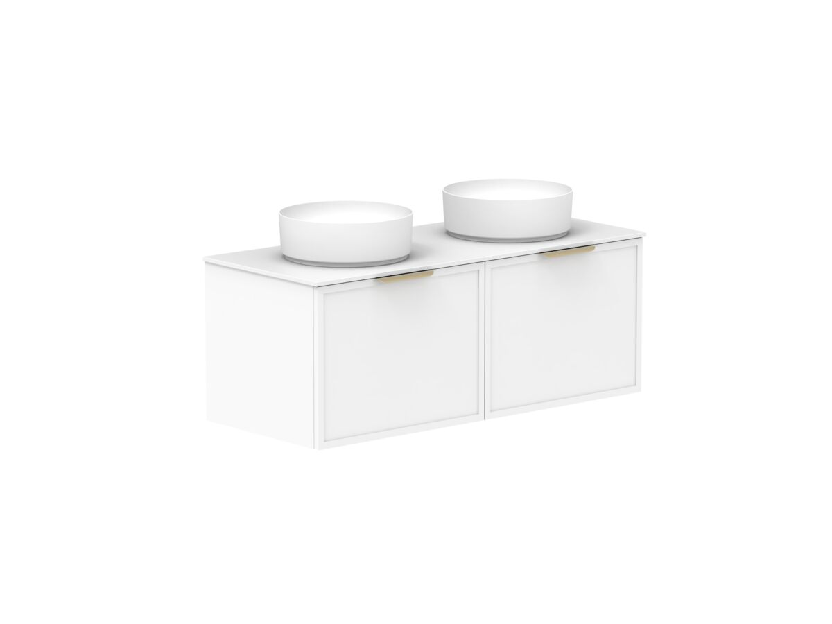 Supporting Image - Kado Lux Slim All Drawer 1200mm Wall Hung Vanity with Double Basin Durasein 12mm Top Matte White