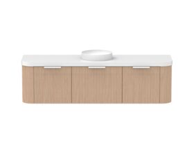 Supporting Image - Kado Neue Fluted Double Curve All Drawer 1800mm Wall Hung Vanity with Centre Basin Durasein 50mm Top Blonde Oak