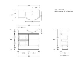 Posh Domaine Semi-Recessed 900 Right Floor Mount Cast Marble
