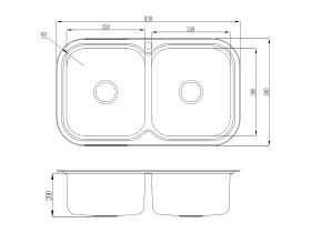 AFA Flow Double Bowl Undermount / Inset Sink 1 Taphole with Quick-Fit Clips 838 x 490mm Stainless Steel