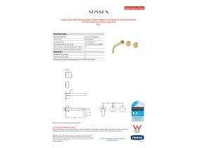 Specification Sheet - Sussex Pure Wall Basin Hostess System 200mm with Diamond Textured Handles PVD Brushed Gold (3 Star) Lead Free