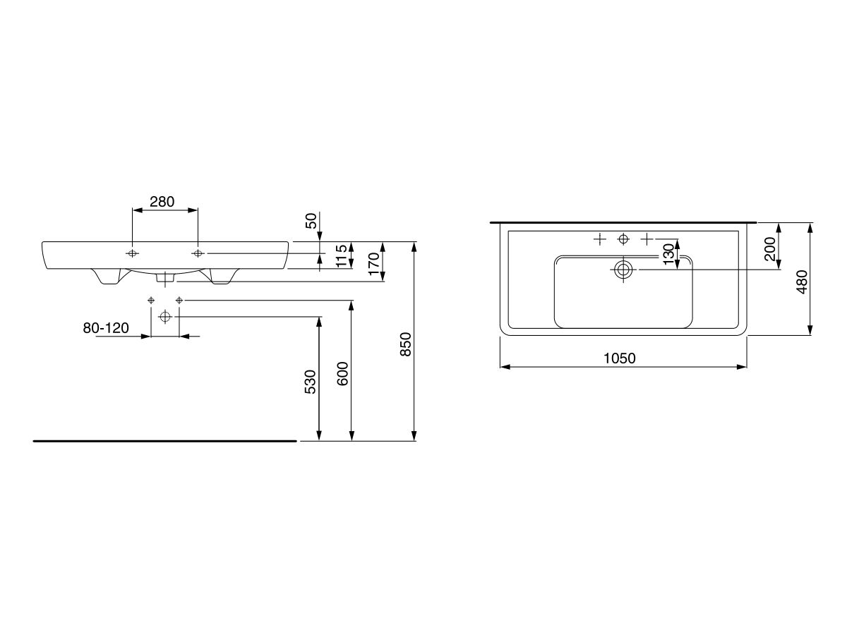 LAUFEN Pro A Wall Basin 1 Taphole 1050 x 480mm White