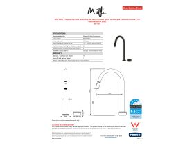 Specification Sheet - Milli Pure Progressive Sink Mixer Tap Set with Pull Out Spray and Cirque Textured Handle PVD Matte Black (4 Star)