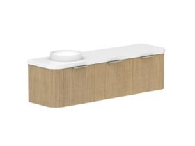 Supporting Image 2- Kado Neue Fluted Double Curve All Drawer 1800mm Wall Hung Vanity with Left Hand Basin Durasein 50mm Top Boston Oak