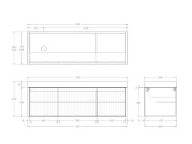 Technical Drawing - Kado Neue Fluted Square All Door 1500mm Wall Hung Vanity with Left Hand Basin 90mm Top