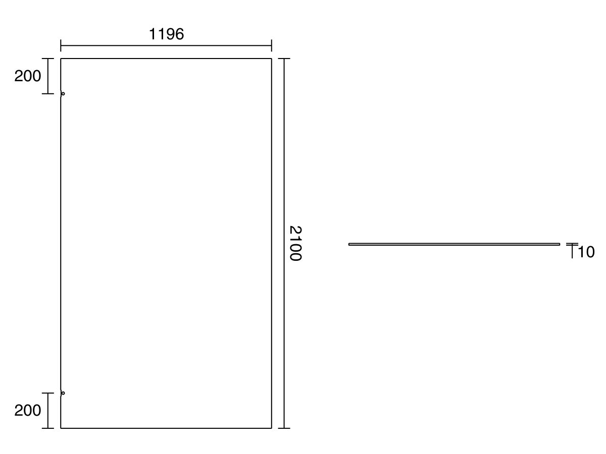 Technical Drawing - Kado Lux Frameless Rectangular Shower Panel 1200mm