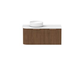 Supporting Image - Kado Neue Fluted Single Curve All Drawer 1050mm Wall Hung Vanity with Left Hand Basin 20mm Top Florentine Walnut