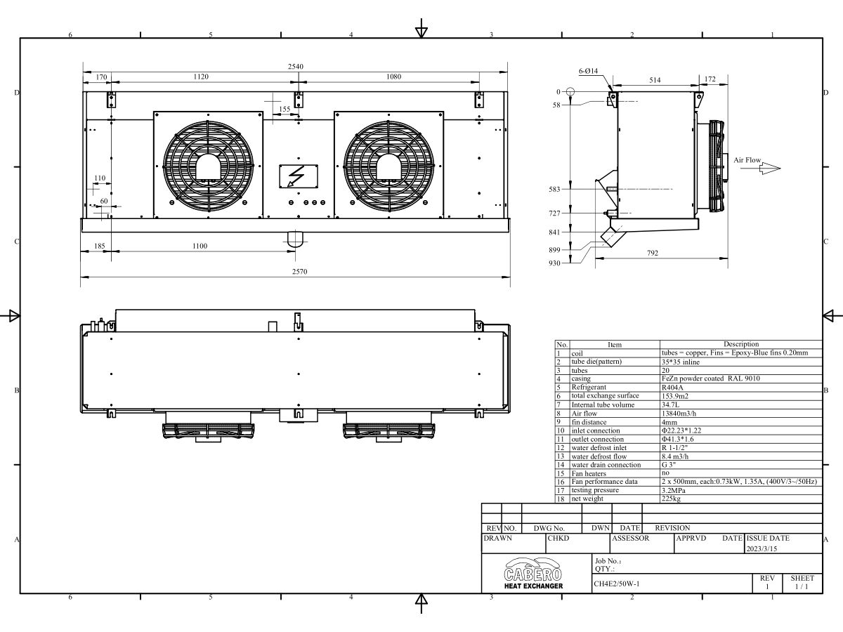 Cabero Water Defrost Evaporator CH4E2/50W-1