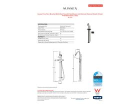 Specification Sheet - Sussex Pure Floor Mounted Bath Mixer Tap with Handshower and Diamond Textured Handle Trimset PVD Matte Black (3 Star)