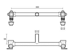 Technical Drawing - Dura Ardent Sink Assembly 300mm Centre with No Tails Compression Bottom Entry Lead Free