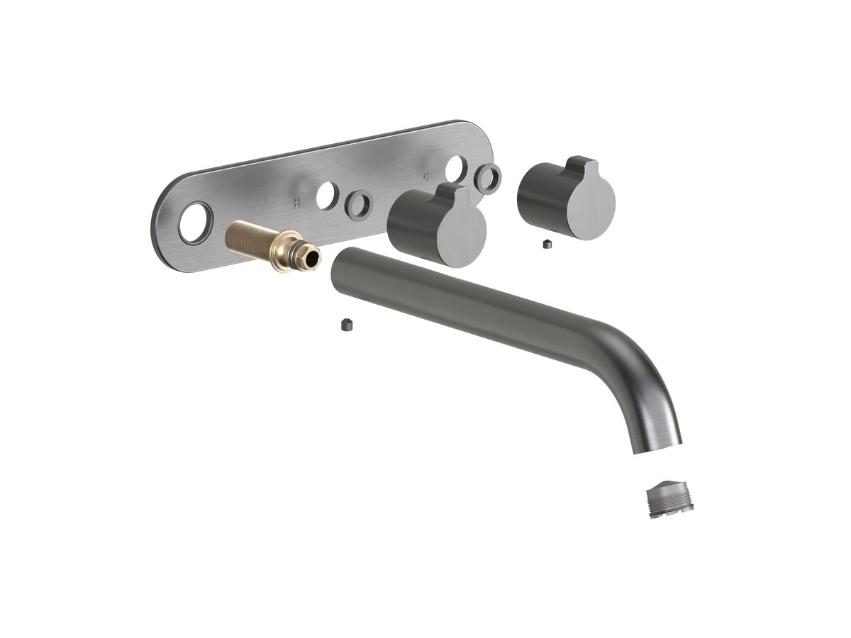 Supporting Image - Faucet Strommen Vara Fin Wall Basin / Bath Hostess Tap System Right Hand 200mm Kit Brushed Graphite (6 Star) Lead Free