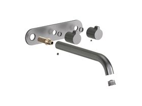 Supporting Image - Faucet Strommen Vara Fin Wall Basin / Bath Hostess Tap System Right Hand 200mm Kit Brushed Graphite (6 Star) Lead Free