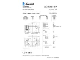 Technical Specifications - Tecumseh Compressor 3/8hp R404 MHBP AE4450Z-FZ1A