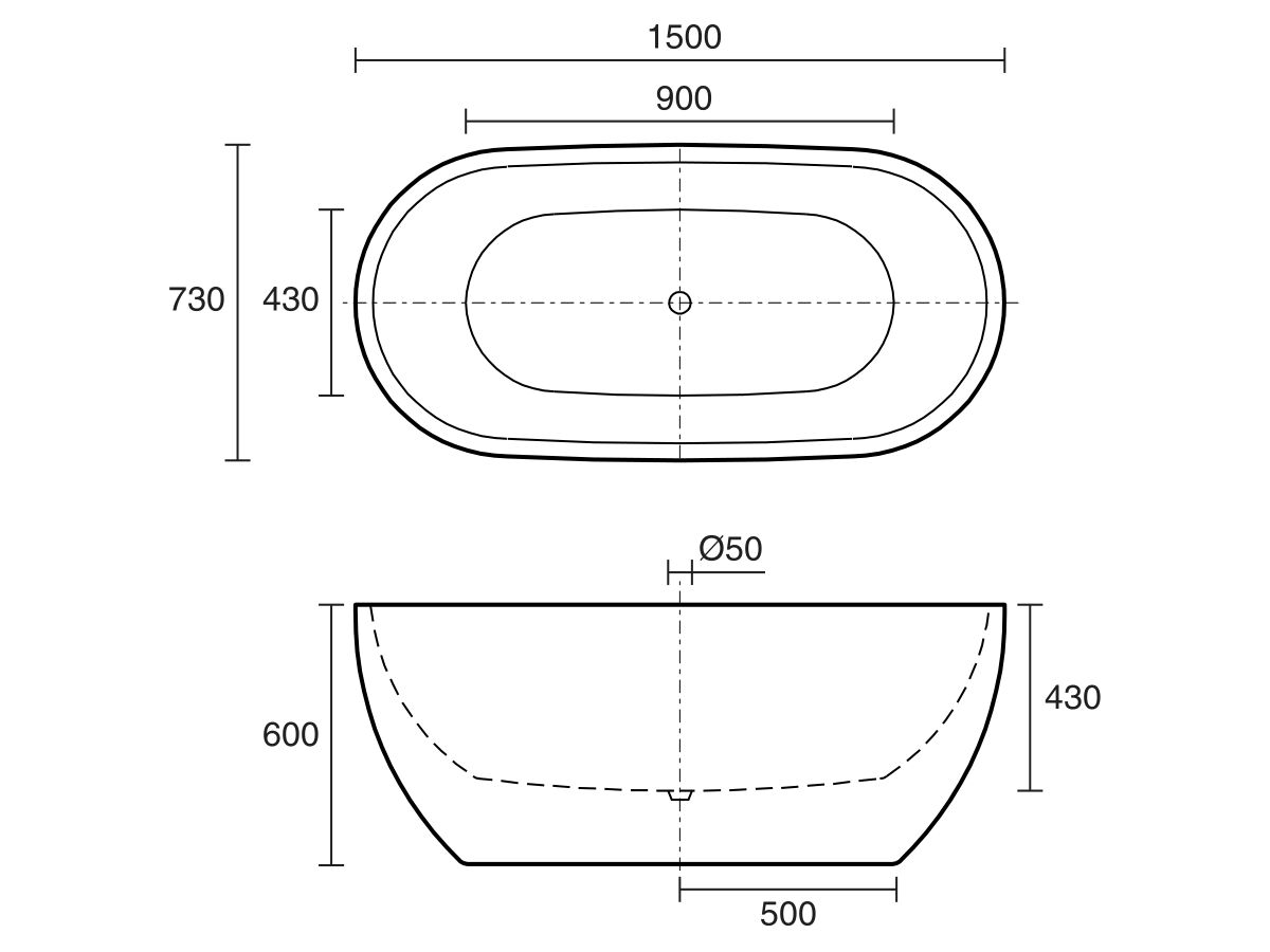 Kado Lux Petite Freestanding Bath 1500mm