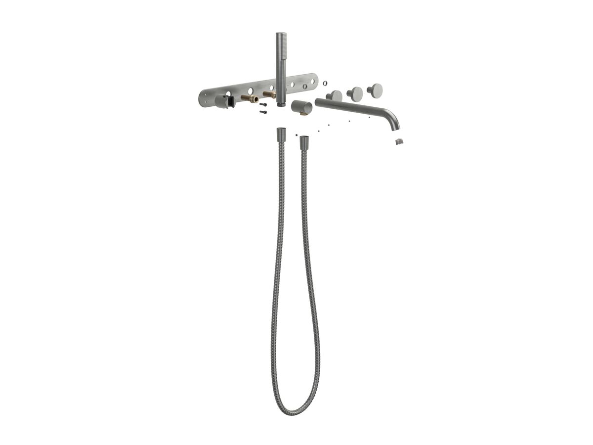 Hero - Faucet Strommen Vara Disc Wall Bath Tap Set with Handshower Trimset Brushed Graphite (3 Star) Lead Free