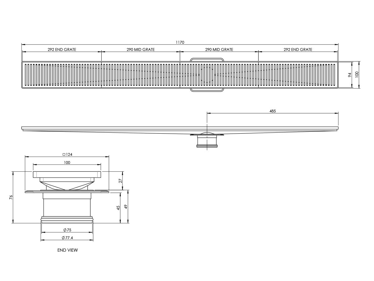 Mizu Shower Channel Waste 1200mm Long Brushed Chrome Finish
