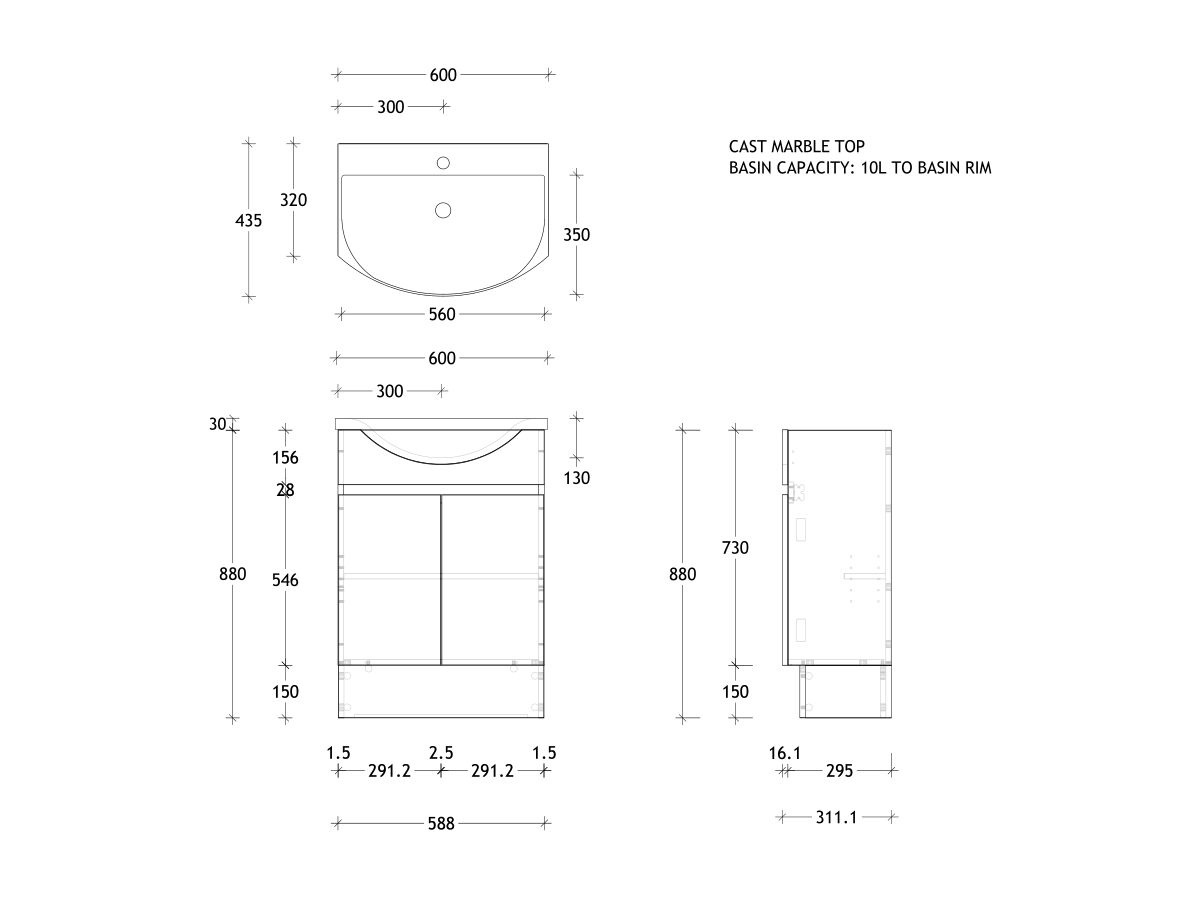 Posh Domaine Semi-Recessed 600 Floor Mount Cast Marble
