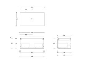 Technical Drawing - Posh Domaine 900mm Wall Hung Vanity Unit All-Drawer 50mm Top