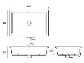 Technical Drawing - Kado Lux Rectangle Under Counter Basin 600mm x 400mm Overflow White[Converted].ai