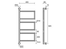 Technical Drawing - Hydrotherm Pure Swivel Heated & Non Heated Towel Rail 400 x 945mm
