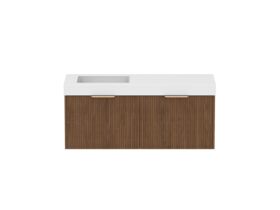 Supporting Image - Kado Neue Fluted Square All Drawer 1200mm Wall Hung Vanity with Left Hand Basin 90mm Top Florentine Walnut