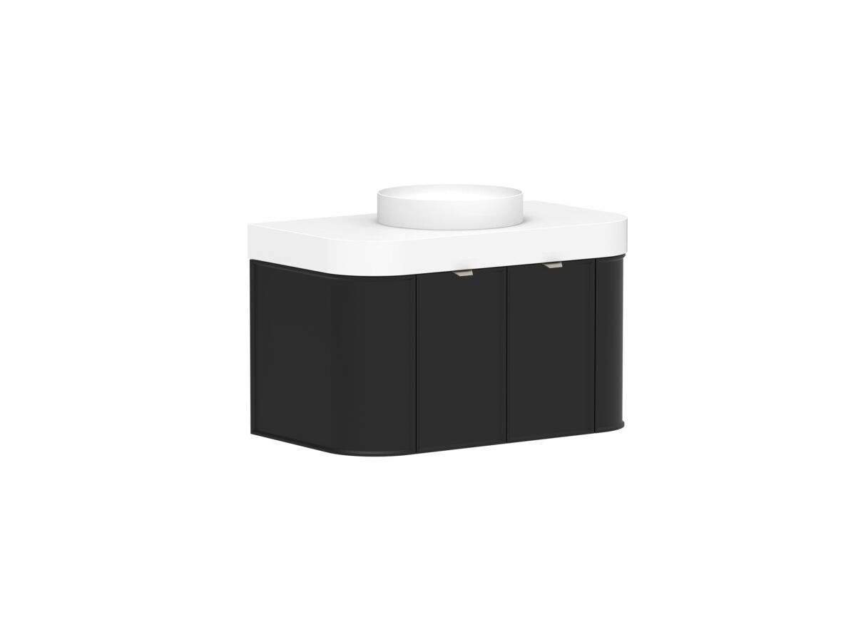 Supporting Image 2 - Kado Era Double Curve All Door 900mm Wall Hung Vanity Centre Basin 90mm Durasein Top Matte Black