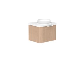 Supporting Image 2- Kado Neue Fluted Single Curve All Drawer 600mm Wall Hung Vanity with Centre Basin Durasein 50mm Top Blonde Oak