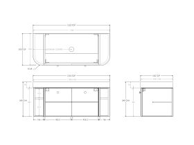 Technical Drawing - Kado Era Double Curve All Door 1200mm Wall Hung Vanity Centre Basin 90mm Durasein Top