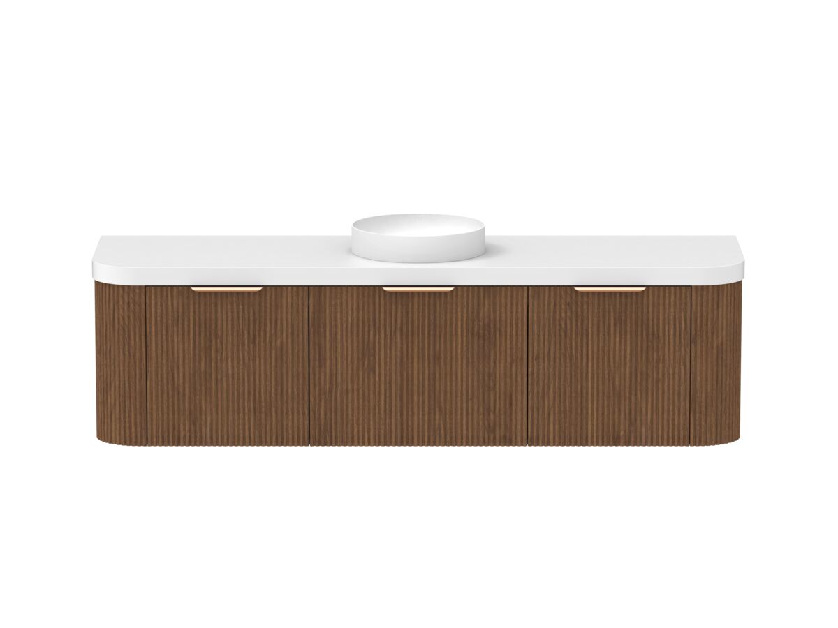 Hero - Kado Neue Fluted Double Curve All Drawer 1800mm Wall Hung Vanity with Centre Basin Durasein 50mm Top Florentine Walnut