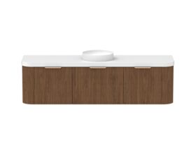 Hero - Kado Neue Fluted Double Curve All Drawer 1800mm Wall Hung Vanity with Centre Basin Durasein 50mm Top Florentine Walnut