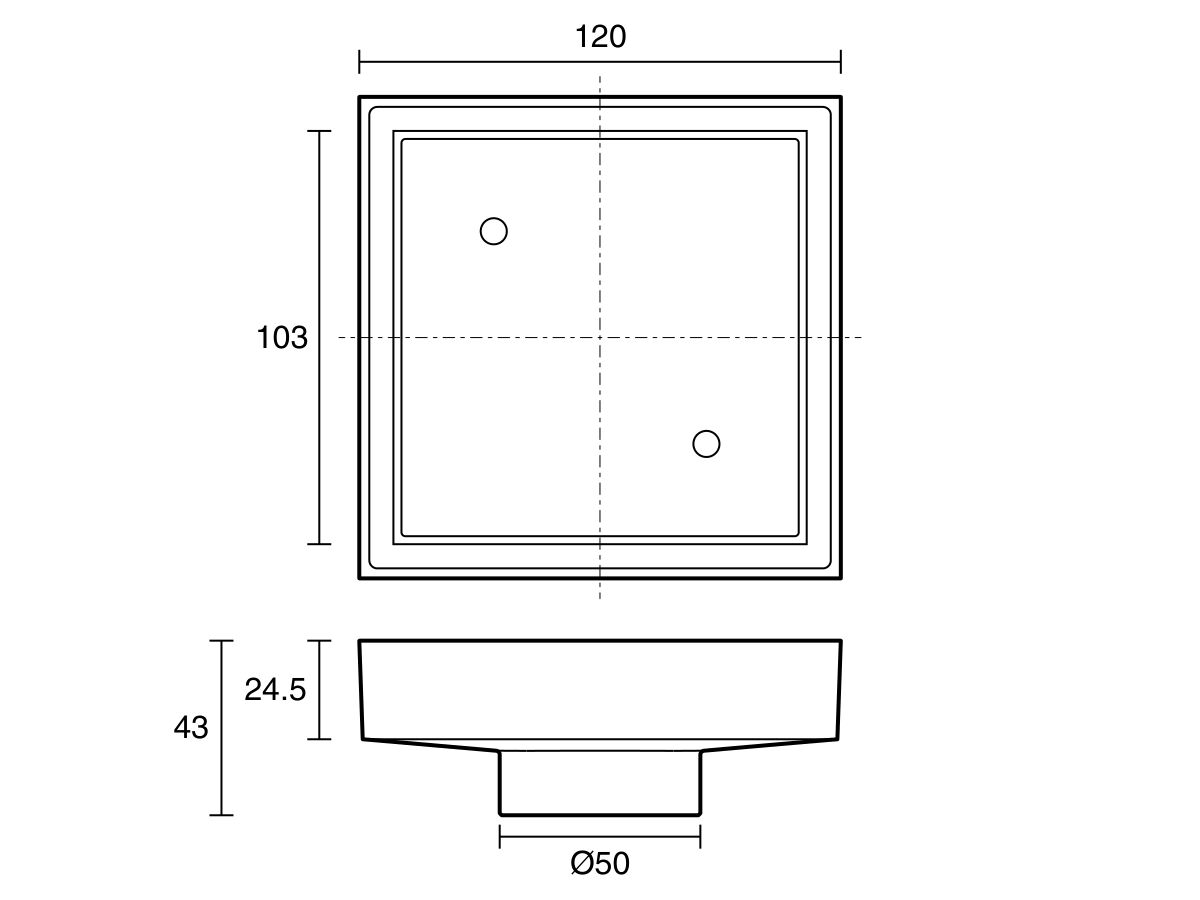 Technical Drawing - Mizu Drift Tile Insert Waste 50mm Chrome